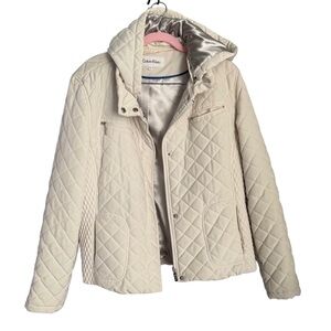 Calvin Klein Quilted Cream Hooded Puffer Jacket